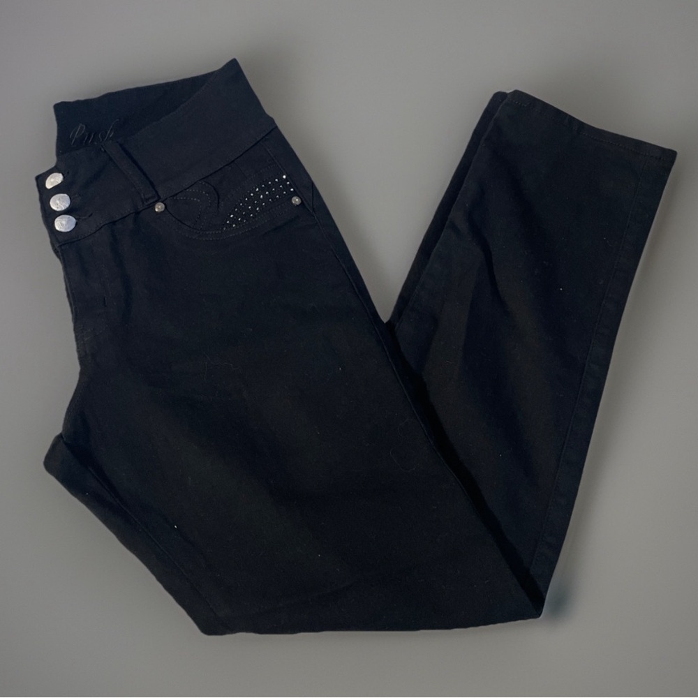 NWOT Women’s Tush Push Jeans High Waist Straight Leg Black Denim Size 14 34X31